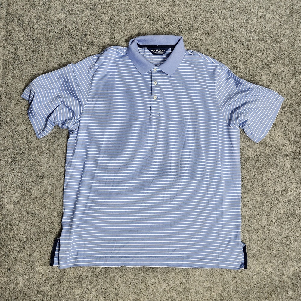 Polo Golf Ralph Lauren Polo Shirt Men L Blue White Stripe Pima Cotton‎ Pullove